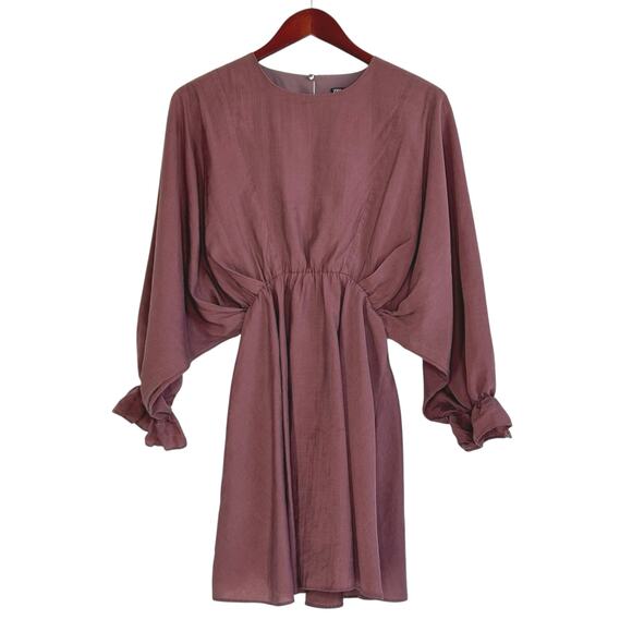 Zara Long Sleeve Blouson Mini Dress in Dusty Mauve Tobi Style - Picture 4 of 8